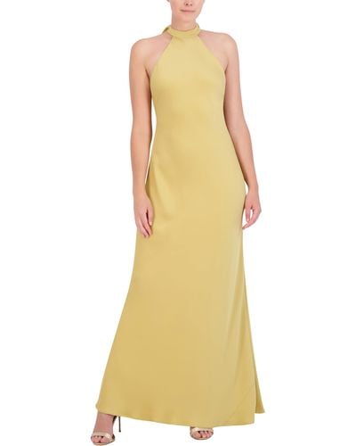 BCBGMAXAZRIA Sleeveless Halter Neck Long Evening Dress - Yellow