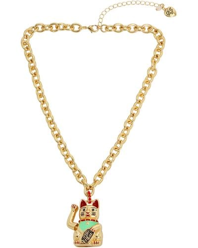 Betsey Johnson S Lucky Cat Pendant Necklace - Metallic