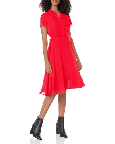 Nanette Lepore Flutter Sleeve Pintuck Dress - Red