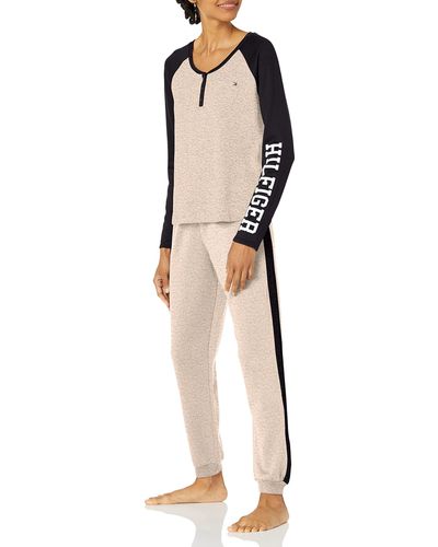 Tommy Hilfiger Sleepwear Long Sleeve Henley & Jogger Pajama Set - White