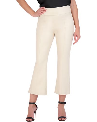 BCBGMAXAZRIA Faux Leather Bell Shape Crop Pant With Zipper Closure - Natural