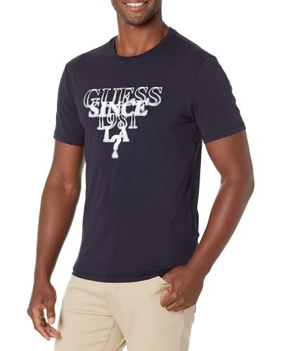 Guess Mens Blurry Logo Tee T Shirt - Blue