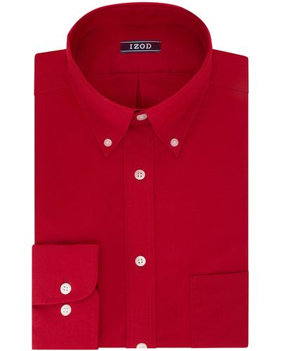 Izod Mens Regular Fit Stretch Solid Button Down Collar Dress Shirt - Red
