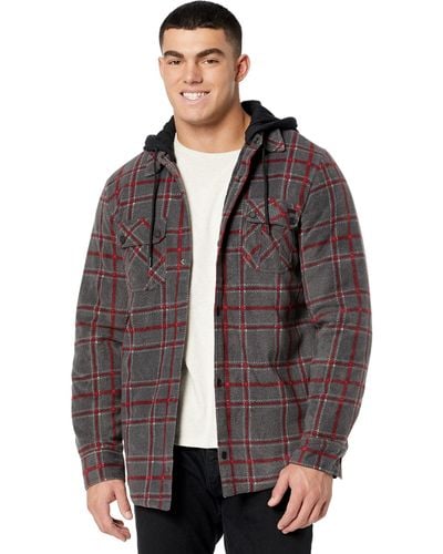 Volcom Field Insulated Flannel Hooded Snowboard Shirt Jacket - Brown