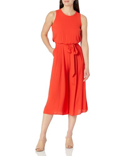 Vince Camuto Petite Sleeveless Blouson Cropped Jumpsuit - Red