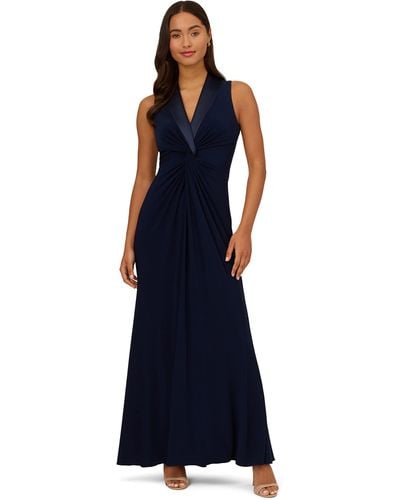Adrianna Papell Jersey Tuxedo Gown - Blue