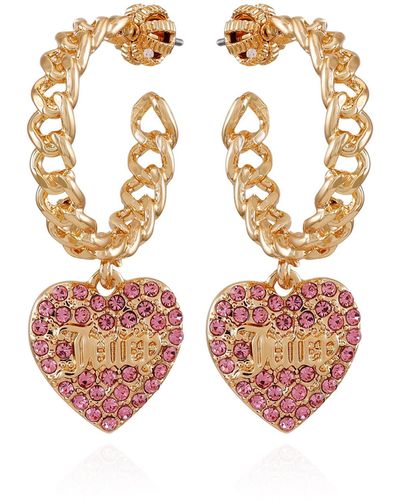 Juicy Couture Goldtone Glass Stone Open C Hoop Earrings - Metallic