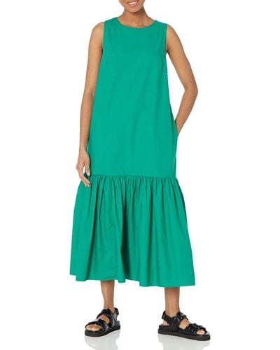 The Drop Ilana Loose Sleeveless Wide-hem Poplin Maxi Dress - Green