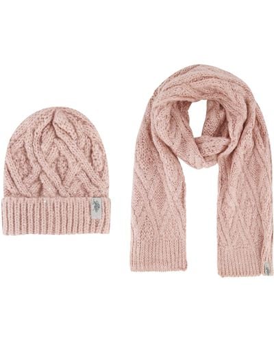U.S. POLO ASSN. Beanie Hat And Scarf Set - Pink