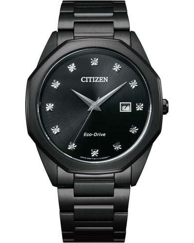 Citizen Eco-drive Corso Classic Diamond Watch In Black Ip Stainless Steel