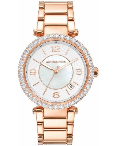 Michael Kors Parker Lux Rose Gold-tone Stainless Steel Bracelet Watch - White