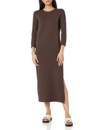 Norma Kamali 3/4 Sleeve Tailored Terry Gown - Brown