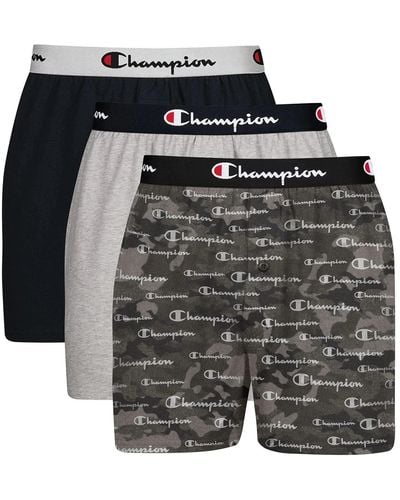 Champion Mens Cotton Stretch 3 Pack Boxer Shorts - Gray