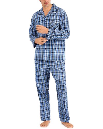 Hanes Long Sleeve Plain Weave Pajama Set - Blue