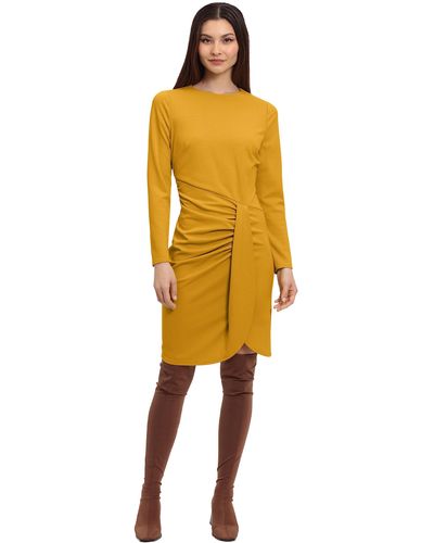 Donna Morgan Long Sleeve Faux Wrap Dress - Yellow