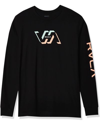 RVCA Graphic Long Sleeve Crew Neck Tee Shirt - Black