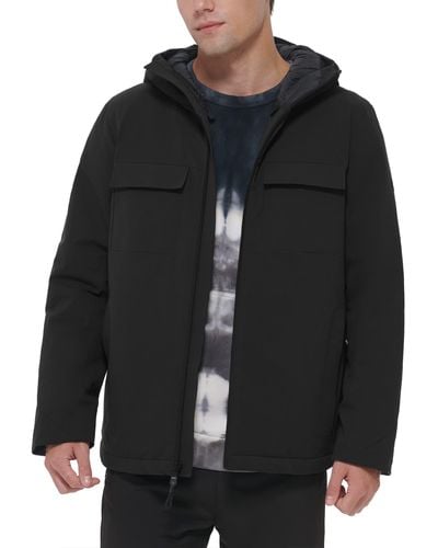 DKNY Performance Tech Hooded Modern Storm Coat - Black