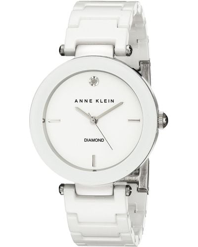 Anne Klein Ak/1019wtwt Diamond-accented Watch With Ceramic Bracelet - Gray