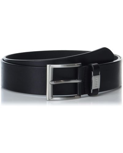 BOSS Boss Thick Silver Buckle Smooth Leather Belt - Black