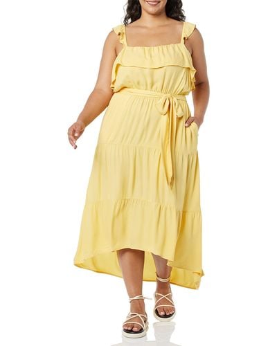 Goodthreads Fluid Twill Vacation Ruffle Midi Dress - Yellow