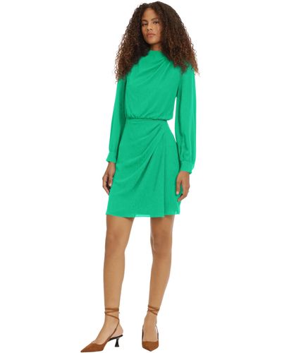 Donna Morgan High Asymmetric Neck Long Sleeve Mini Dress - Green