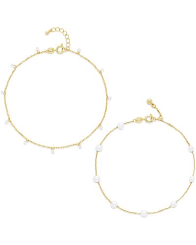 Amazon Essentials 14k Gold Plated Pearl And Cubic Zirconia Dangle Anklet Set - Metallic