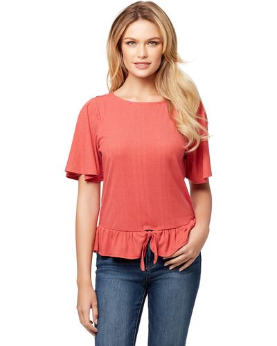 Jessica Simpson Kylie Boat Neck Tie Front Top - Pink
