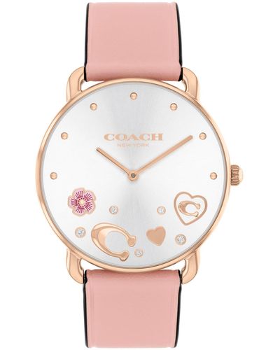 COACH Leather Wristwatch With Iconic Charms In The Dial - Water Resistant 3 Atm/30 Meters - Premium Fashion Timepiece For All - Pink