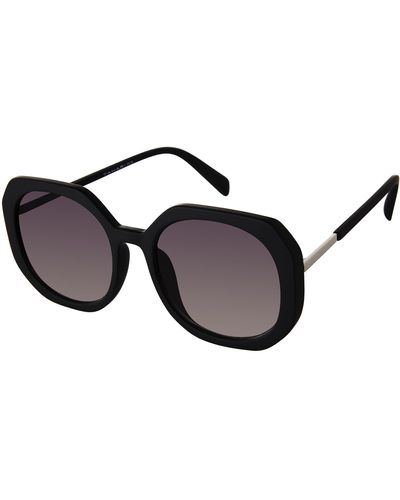 Tahari Th901 Round 100% Uv400 Protective Hexagonal Sunglasses. Elegant Gifts For Her - Black