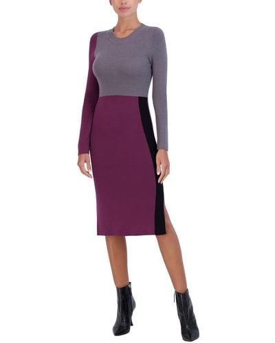 BCBGMAXAZRIA Colorblock Midi Dress Long Sleeve Bodycon Mock Neck - Purple