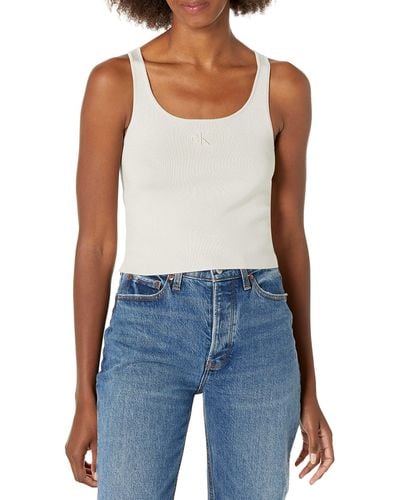 Calvin Klein Jeans Ribbed Scoop Neck Tank Top - Blue