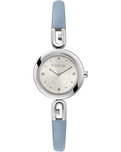 Furla Watches Light Blue Leather Strap Watch