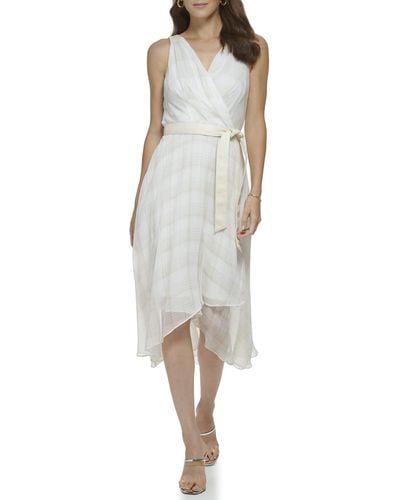 DKNY Sleeveless Faux Wrap Dress - White