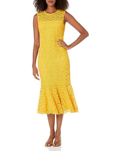 Shoshanna Shawna Lace Mermaid Midi Dress - Yellow