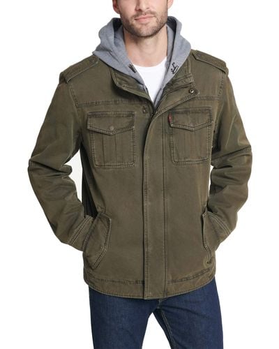 Levi's S Washed Cotton Hooded Military Jacket - Green