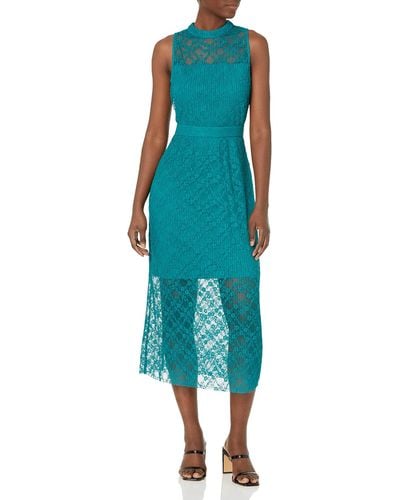 Kensie Sequin Lace Sheath Dress With Illusion Neck Line - Green
