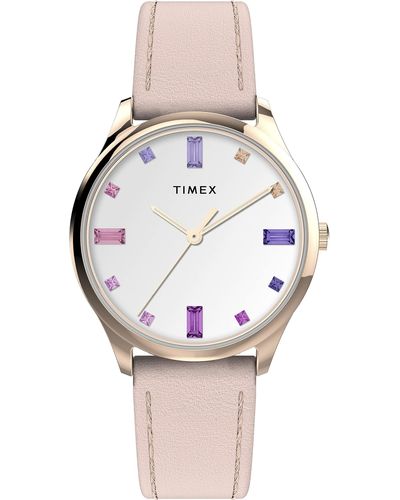 Timex Pink Strap White Dial Rose Gold-tone - Black