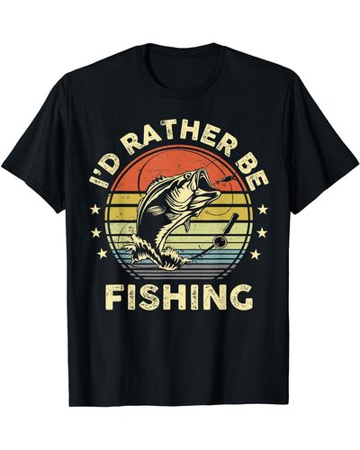 Caterpillar Funny Fishing-shirt Id Rather Be Fishing Funny Bass Fish Dad T-shirt - Black