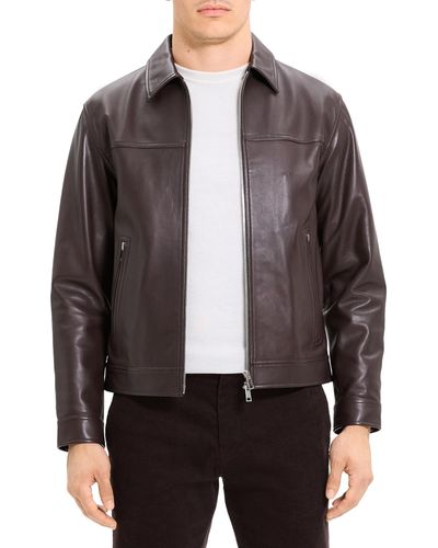 Theory Rhett Leather Jacket - Brown