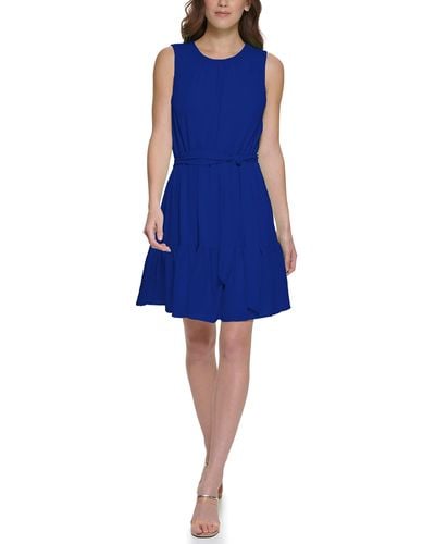 DKNY Sleeveless Flounce-hem Dress - Blue