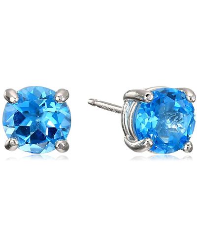Amazon Essentials Sterling Silver Round Swiss Blue Topaz Birthstone Stud Earrings