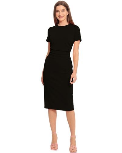 Maggy London Ruched Waist Crepe Sheath Dress Workwear Office Occasion Event Guest Of - Black