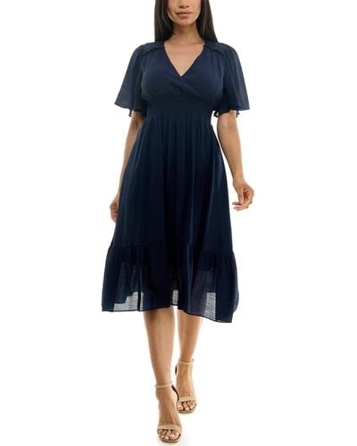 Nanette Lepore Caribbean Texture Pull On Dress With Smocked Waist - Blue
