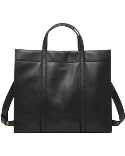 Fossil Tara Leather Shopper Tote Purse Handbag - Black