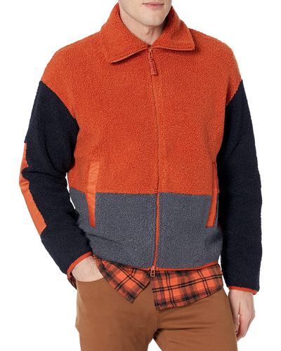 Emporio Armani A | X Armani Exchange Teddy Fleece Contrasting Sleeve Zip Up Sweatshirt - Orange