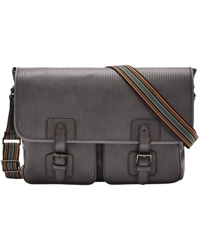 Fossil Greenville Leather Briefcase Messenger Laptop Bag - Gray