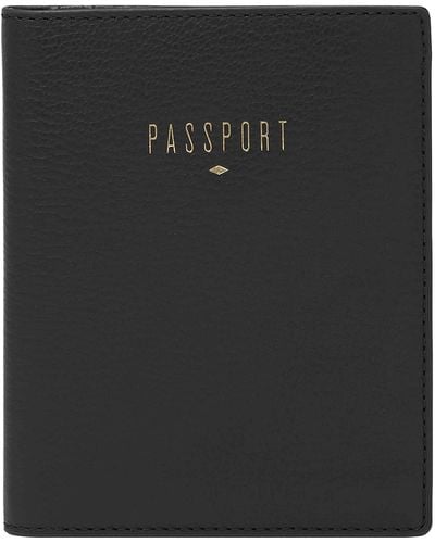 Fossil Passport Leather Wallet Rfid Blocking Travel Passport Holder Case - Black
