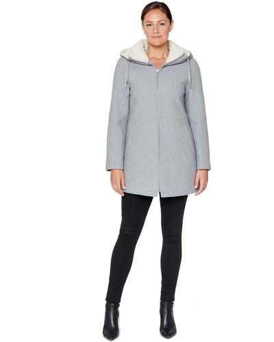 Vince Camuto Wool Blend Car Coat With Lined Hood - Gray