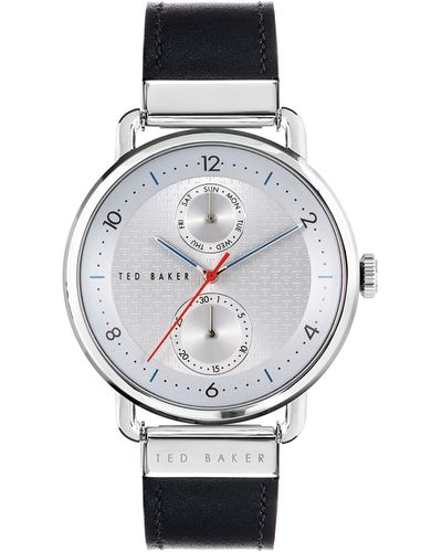 Ted Baker Brixam Black Leather Strap Watch - Gray