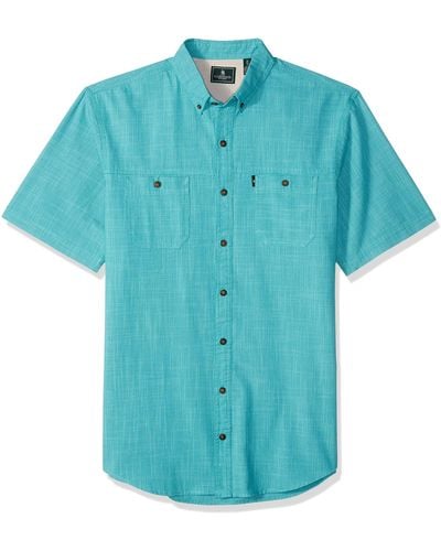 G.H. Bass & Co. Crosshatch Short Sleeve Button Down Solid Shirt - Blue